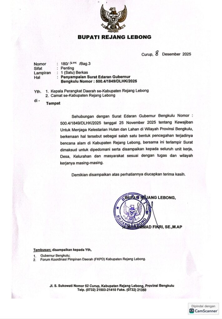 Dukung SE Gubernur Bengkulu