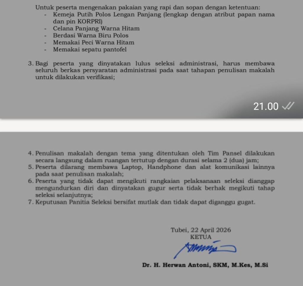 Seleksi JPTP Sekda Lebong